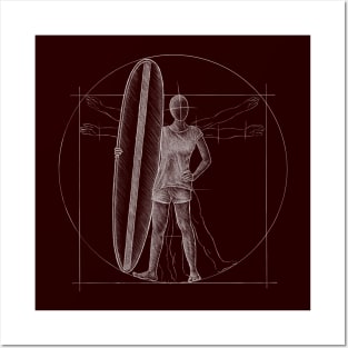 Surfer Girl DaVinci Vitruvian Woman Posters and Art